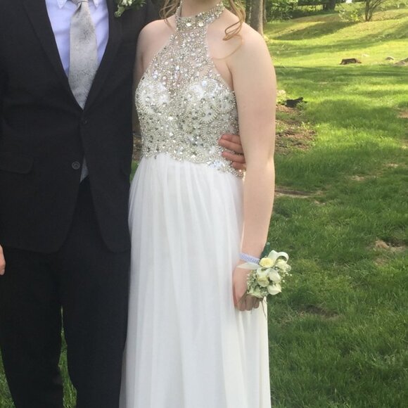 White Halter Neck Beaded Sherri Hill Prom Dress - Picture 1 of 5